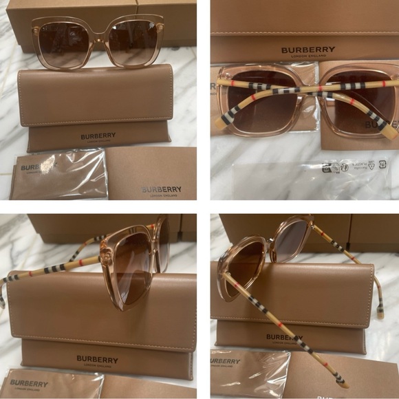 BURBERRY PEACH TRANSPARENT FRAMES WITH ICONIC VINTAGE CHECK MONOGRAM PATTERN ARM - Picture 16 of 16